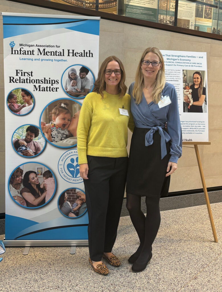 Corinna Trantham and Faith Eidson, both from Zero to Thrive, attending the 2025 Michigan Association of Infant Mental Health Capitol Day in Lansing, MI.
