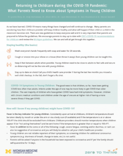 Returning to Childcare During the COVID-19 Pandemic: What Parents Need to Know about Symptoms in Young Children